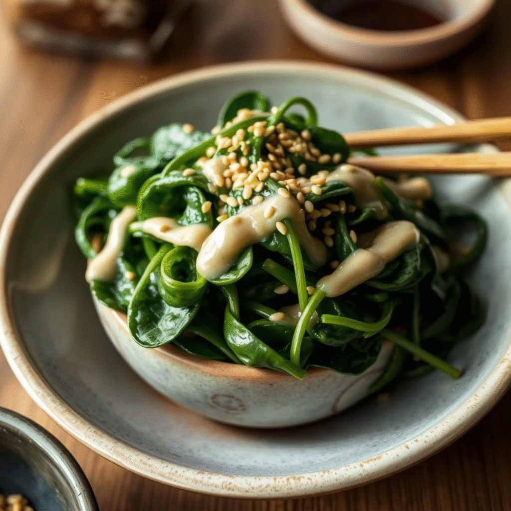 Auténtico Goma-ae Japonés Ensalada de Espinacas con Sésamo Tostado