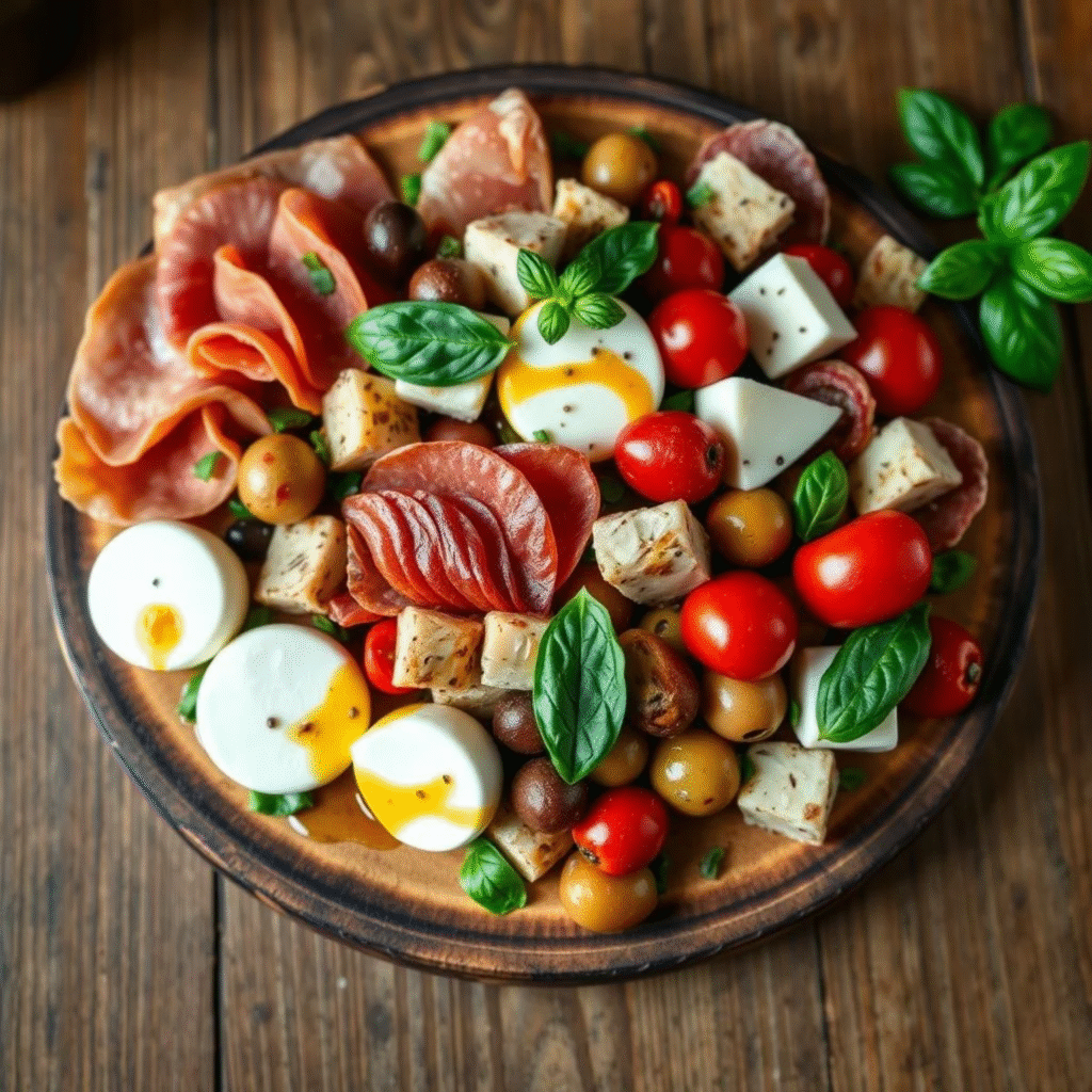 Ensalada Antipasto Italiana Tradicional con Embutidos y Quesos Selectos