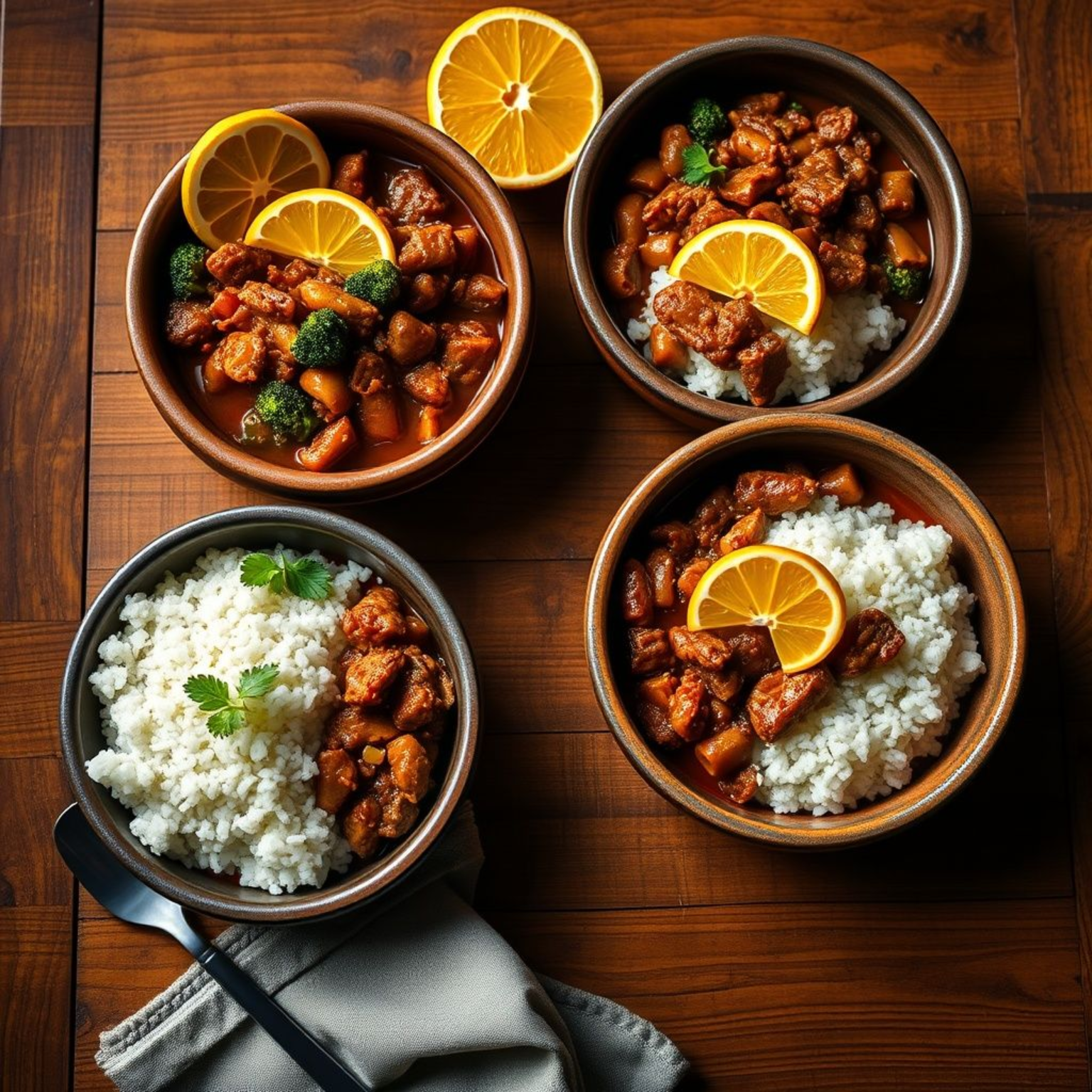 Feijoada tradicional brasileña servida con arroz, naranjas y farofa en un ambiente rústico y auténtico