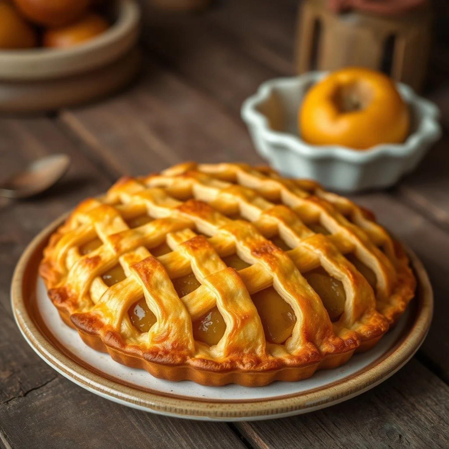 Pastafrola argentina tradicional con enrejado dorado y dulce de membrillo, recién horneada sobre mesa rústica