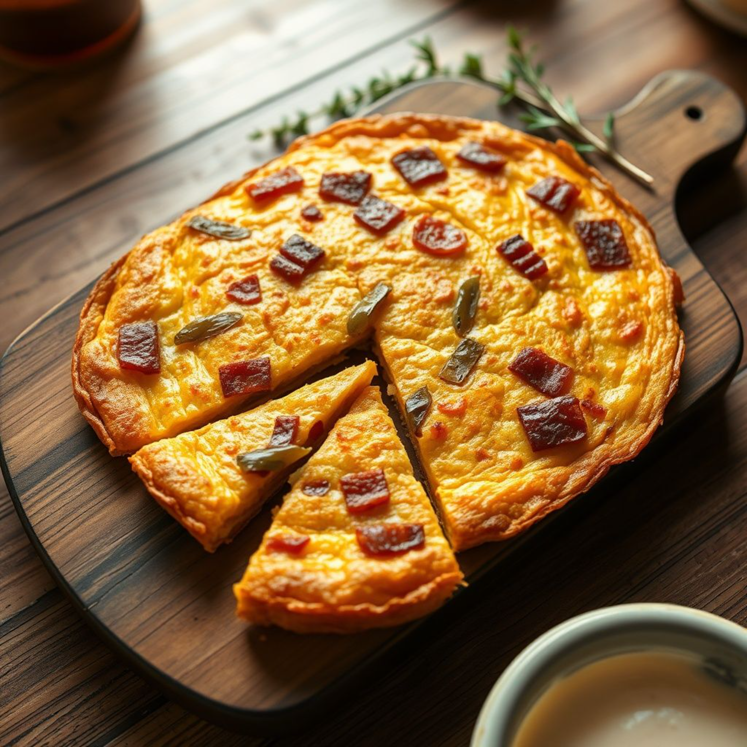 Tortilla española auténtica con chorizo y cebolla