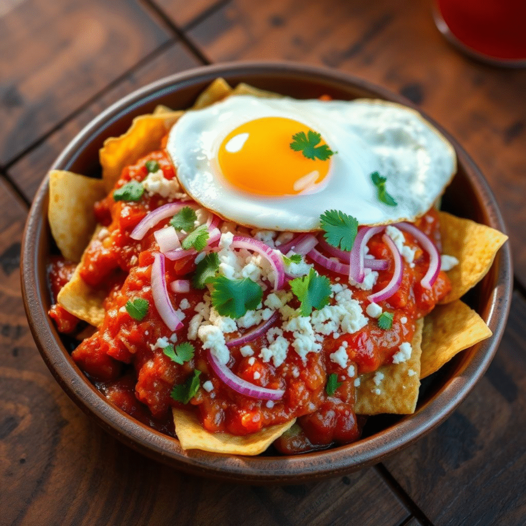 Chilaquiles Mexicanos Tradicionales - Desayuno Auténtico con Salsa Roja