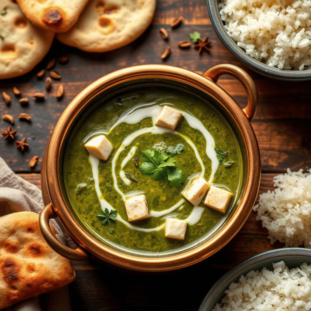 Palak Paneer Receta Fácil - Curry de Espinacas con Paneer en 30 Minutos Palak paneer receta fácil servido en bowl tradicional con naan y arroz basmati, curry de espinacas cremoso con cubos de paneer