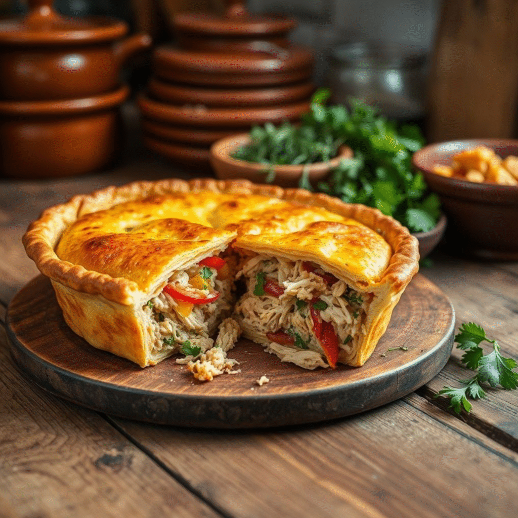 Auténtico Pastel de Pollo Mexicano - Receta Tradicional Fácil Pastel de pollo mexicano tradicional con masa dorada y relleno de pollo deshebrado, receta fácil casera