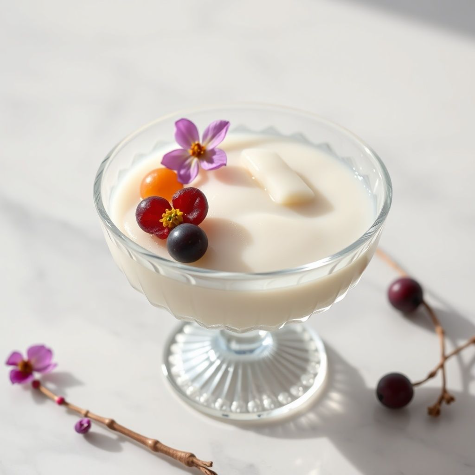 Almond tofu casero sedoso y translúcido servido en bowl elegante - postre gelatinoso de almendra receta fácil china