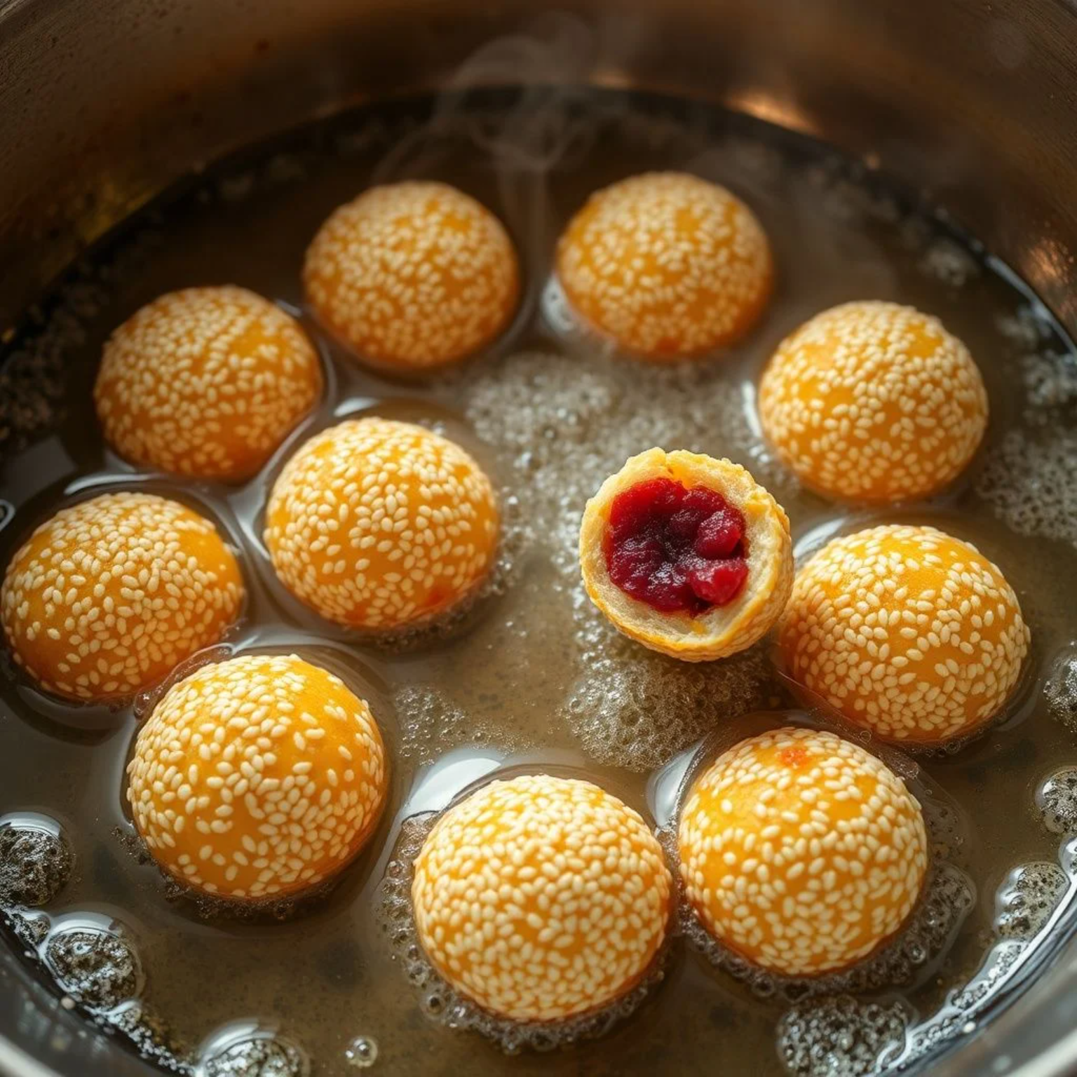 Sesame balls receta fácil china bolitas fritas ajonjolí doradas aceite caliente dim sum auténtico
