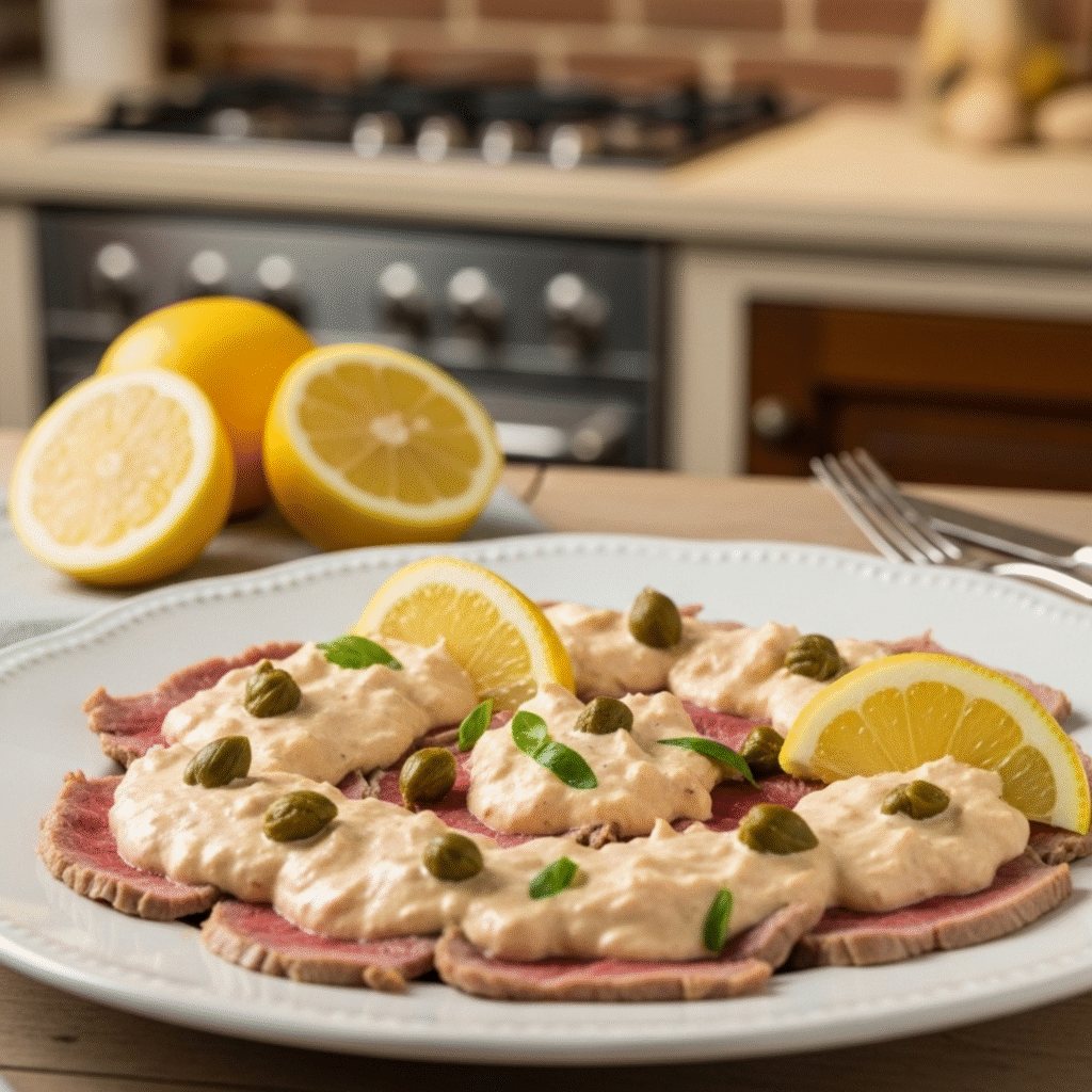 Auténtico Vitello Tonnato Receta Tradicional Italiana del Piamonte Vitello Tonnato tradicional italiano con ternera y salsa tonnata casera