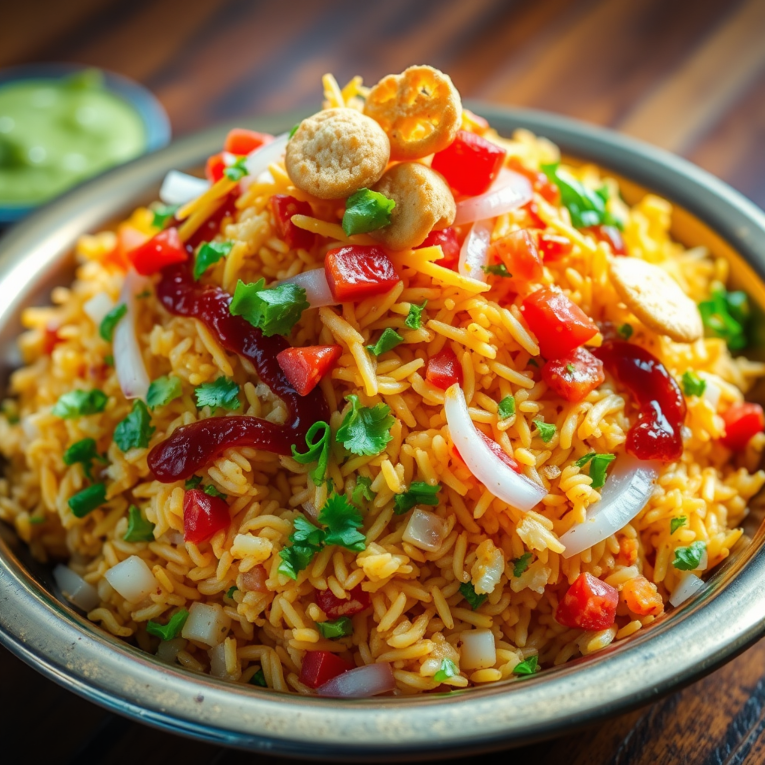 Bhel Puri receta fácil en 15 minutos - auténtico snack indio con arroz inflado, sev, chutneys y vegetales frescos