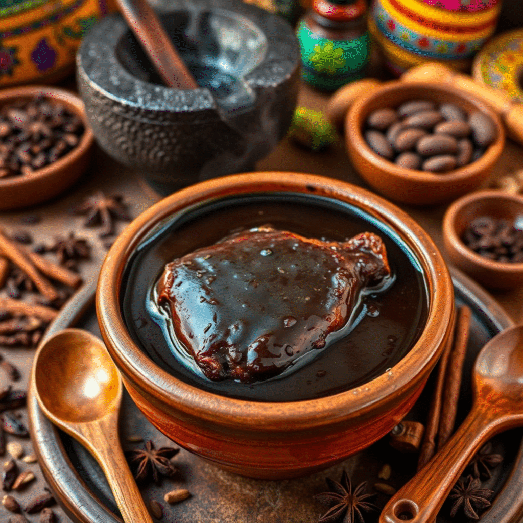 Mole Negro Oaxaqueño Auténtico - Receta Sagrada con 30 Ingredientes Tradicionales Mole Negro Oaxaqueño receta auténtica - tradicional salsa mexicana con 30 ingredientes en molcajete de piedra